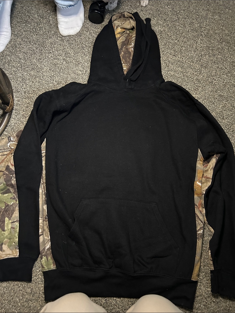 Men's Black Hoodie with Camo Accents